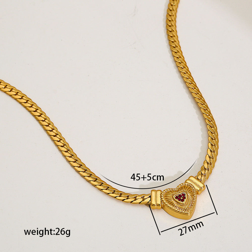 Collana da donna a catena cubana in acciaio al titanio placcato oro 18 carati con pendente a forma di cuore e elettrocardiogramma, stile Hip Hop