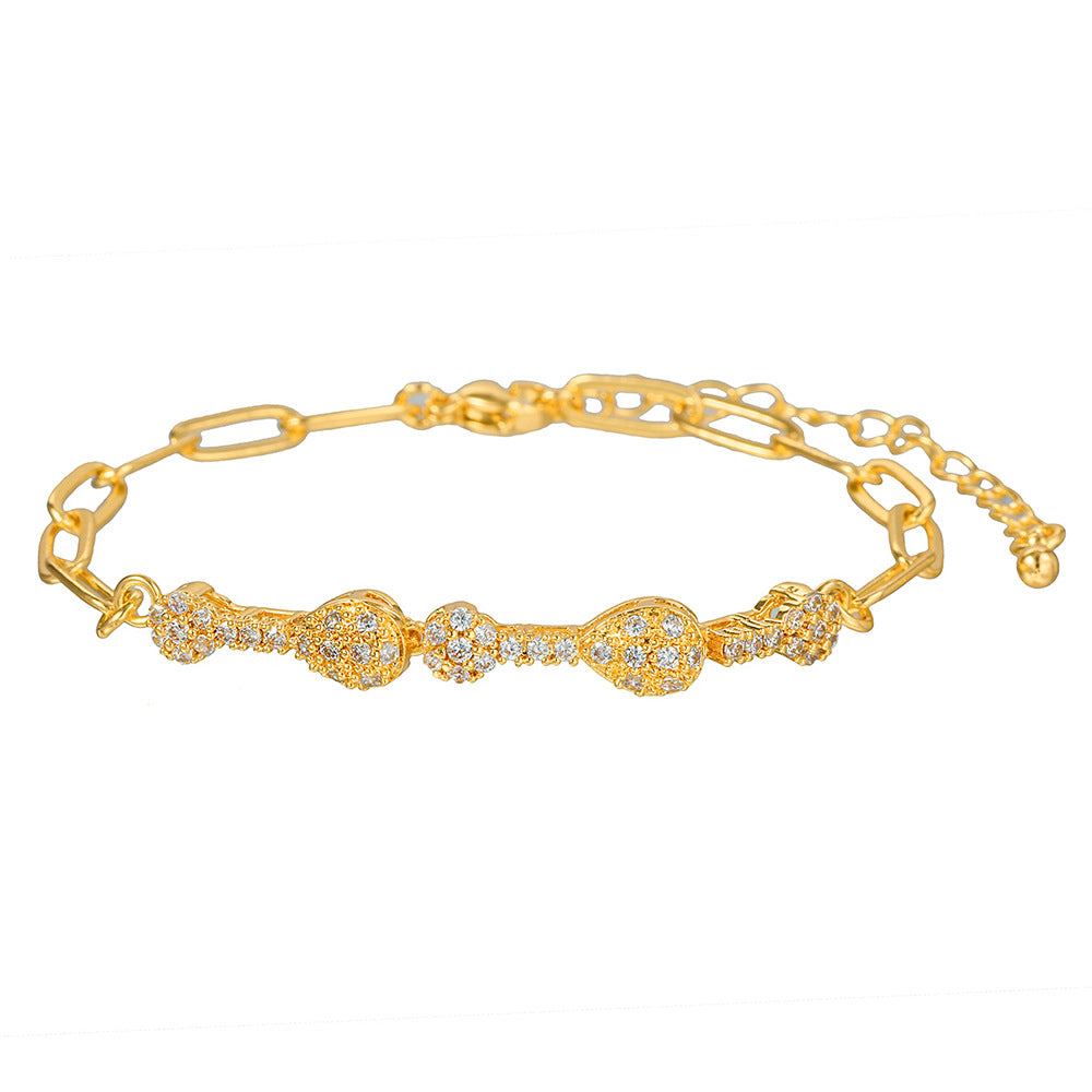 Minimalist Elegant Round Geometric Brass Inlaid Cubic Zirconia Bracelet for Women