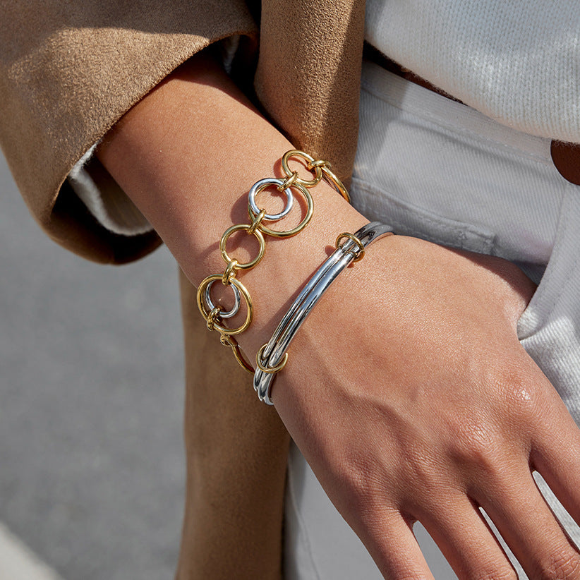 Bracciale di lusso geometrico bicolore in acciaio inossidabile placcato oro 18 carati da donna