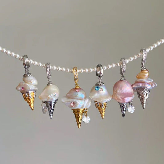Collana con ciondolo geometrico a forma di gelato carino da donna con catena in rame placcato e stile fresco e dolce