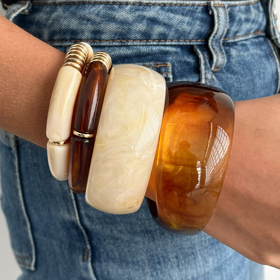 Pulsera de Resina Geométrica Minimalista con Acabado Chapado en Acero Inoxidable para Mujer