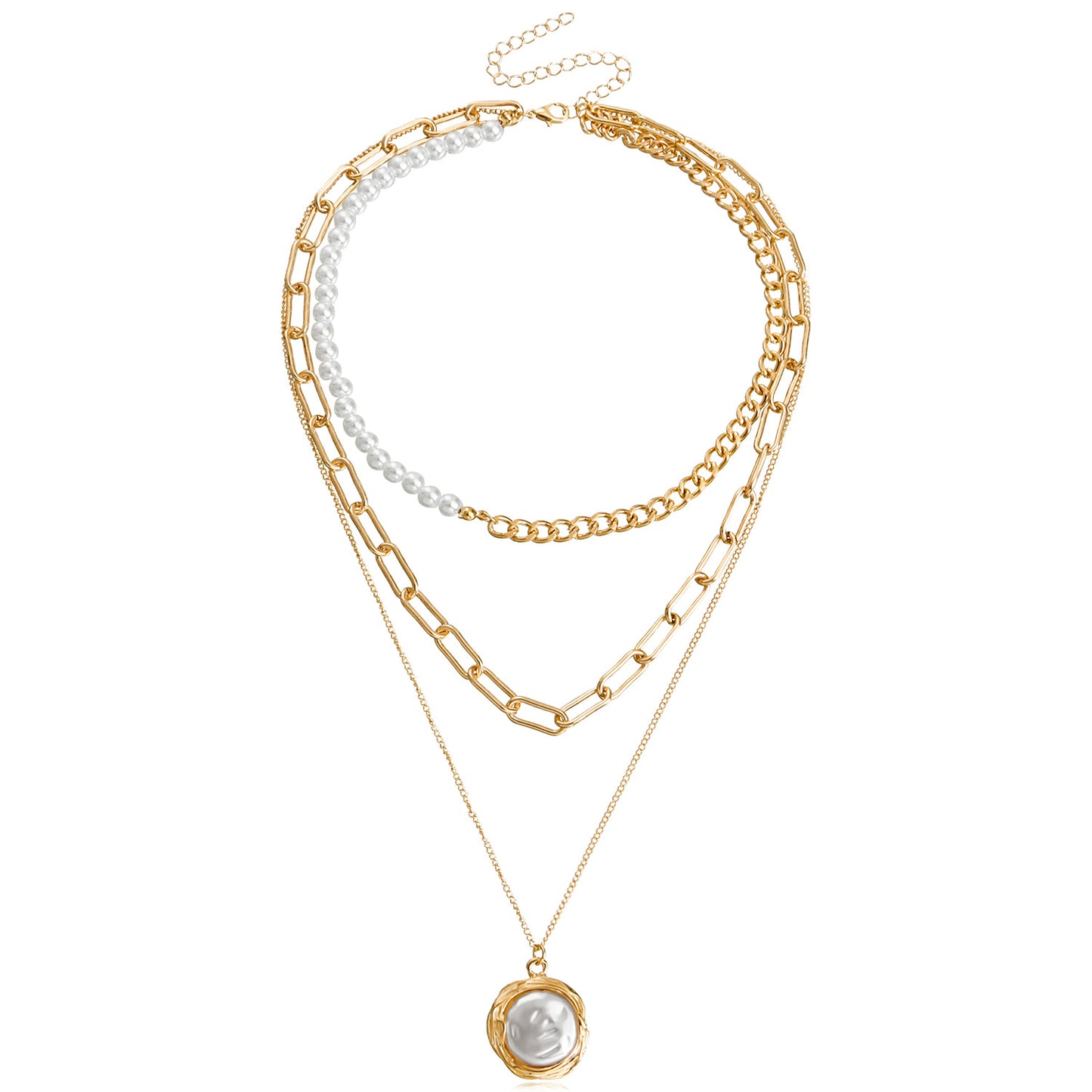 Geometric Pendant Necklace for Women with Alloy Pendant and Rhinestone Accents, Electroplated Multi-Layer Clavicle Chain in Natural and Minimalist Style