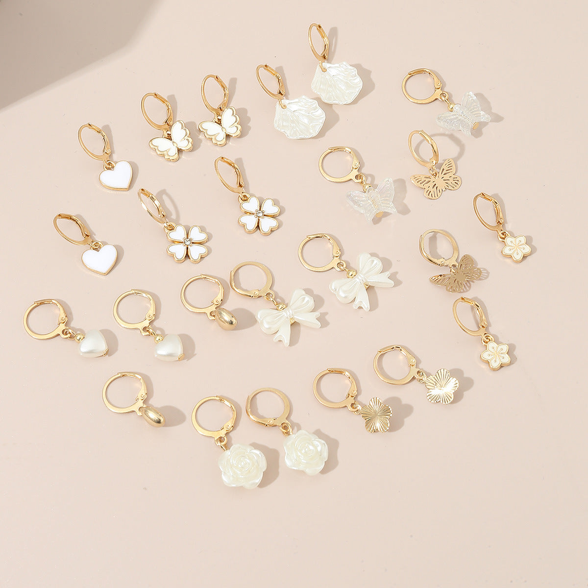 Pendientes de Aleación con Diseño Minimalista de Corazón, Lazo y Detalles Florales para Niñas