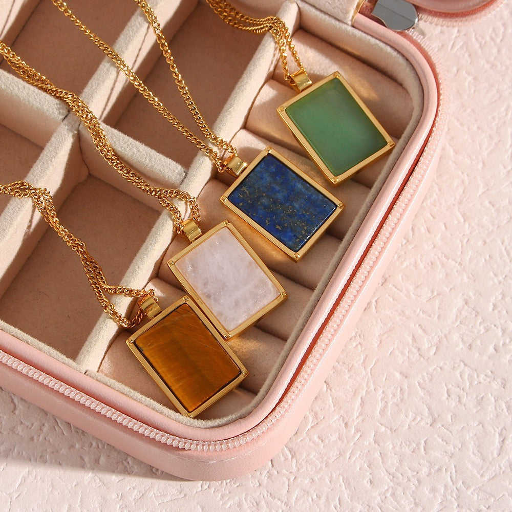 Vintage Style Geometric Round Enamel Pendant Necklace in Titanium Steel with 18K Gold Plating for Women