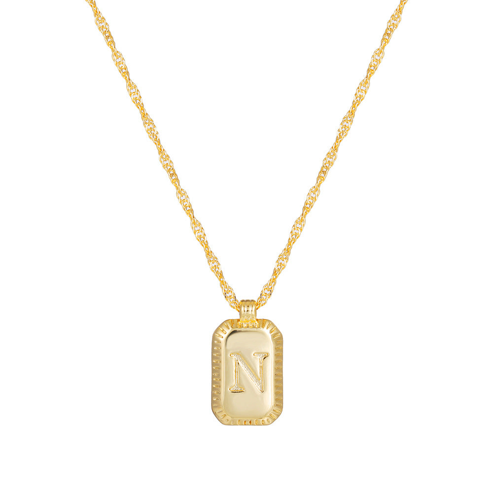 Sweet Gold Plated Brass Letter Geometric Titanium Steel Pendant Necklace for Women