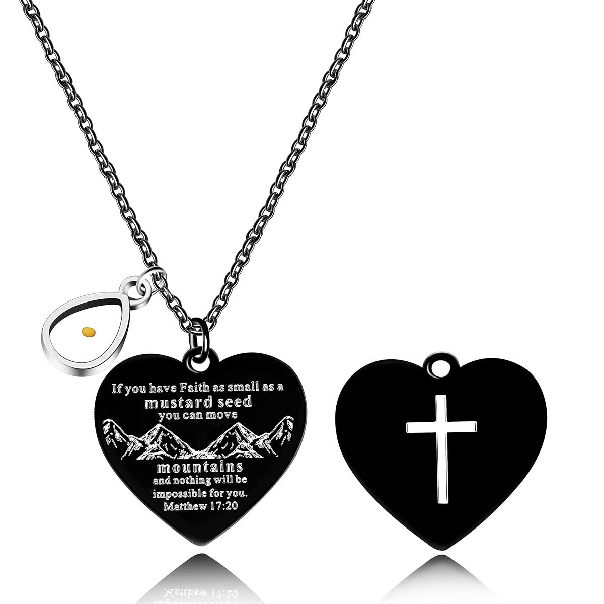 Collana con Ciondolo a Croce a Doppia Faccia in Acciaio Inossidabile con Versetto Biblico Personalizzato, Charm in Acciaio al Titanio Lucidato e Design Geometrico