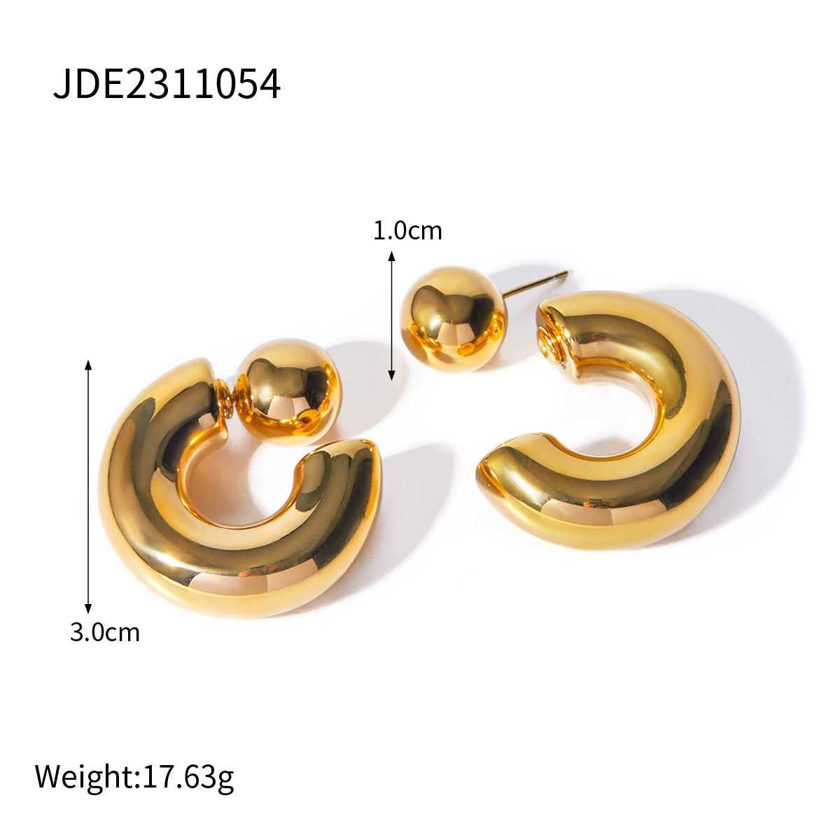 Unique Geometric 16K Gold Plated Stainless Steel C-Shape Front Back Earrings for Women