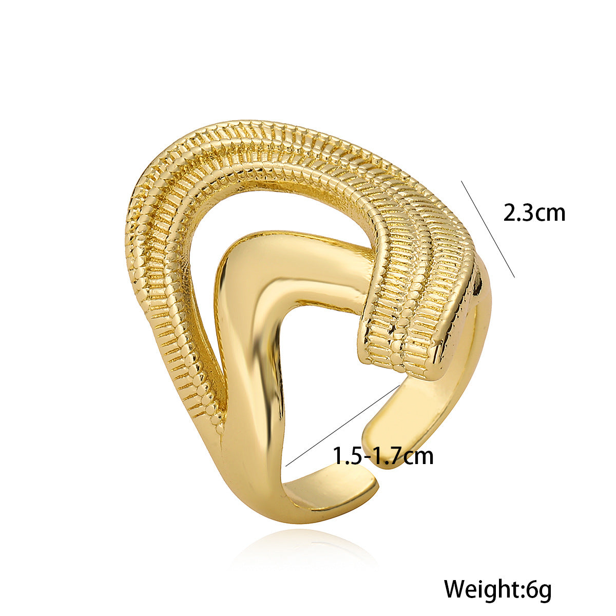 Minimalist Geometric Open Ring for Women Made of Brass with Real Gold Plating