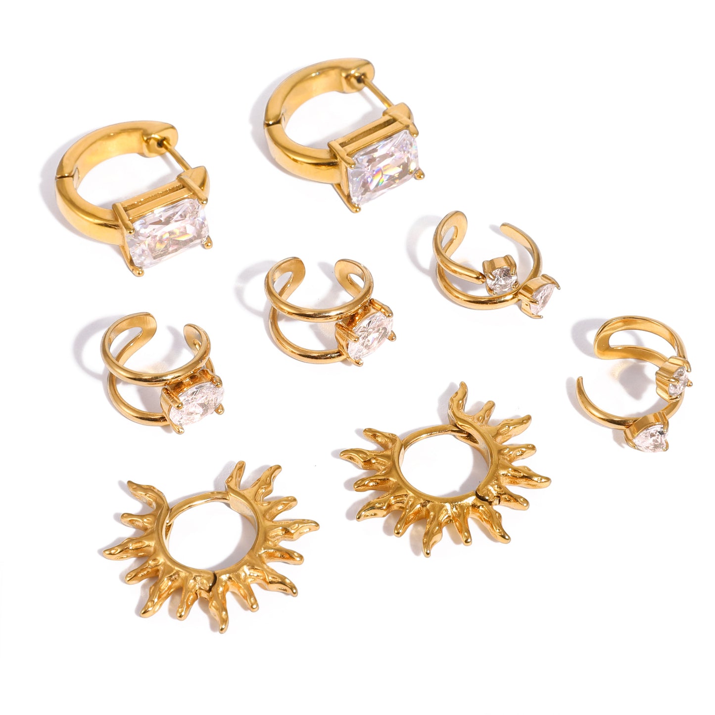 Elegant Geometric Stainless Steel Plated Cubic Zirconia Sun Ear Cuff for Women