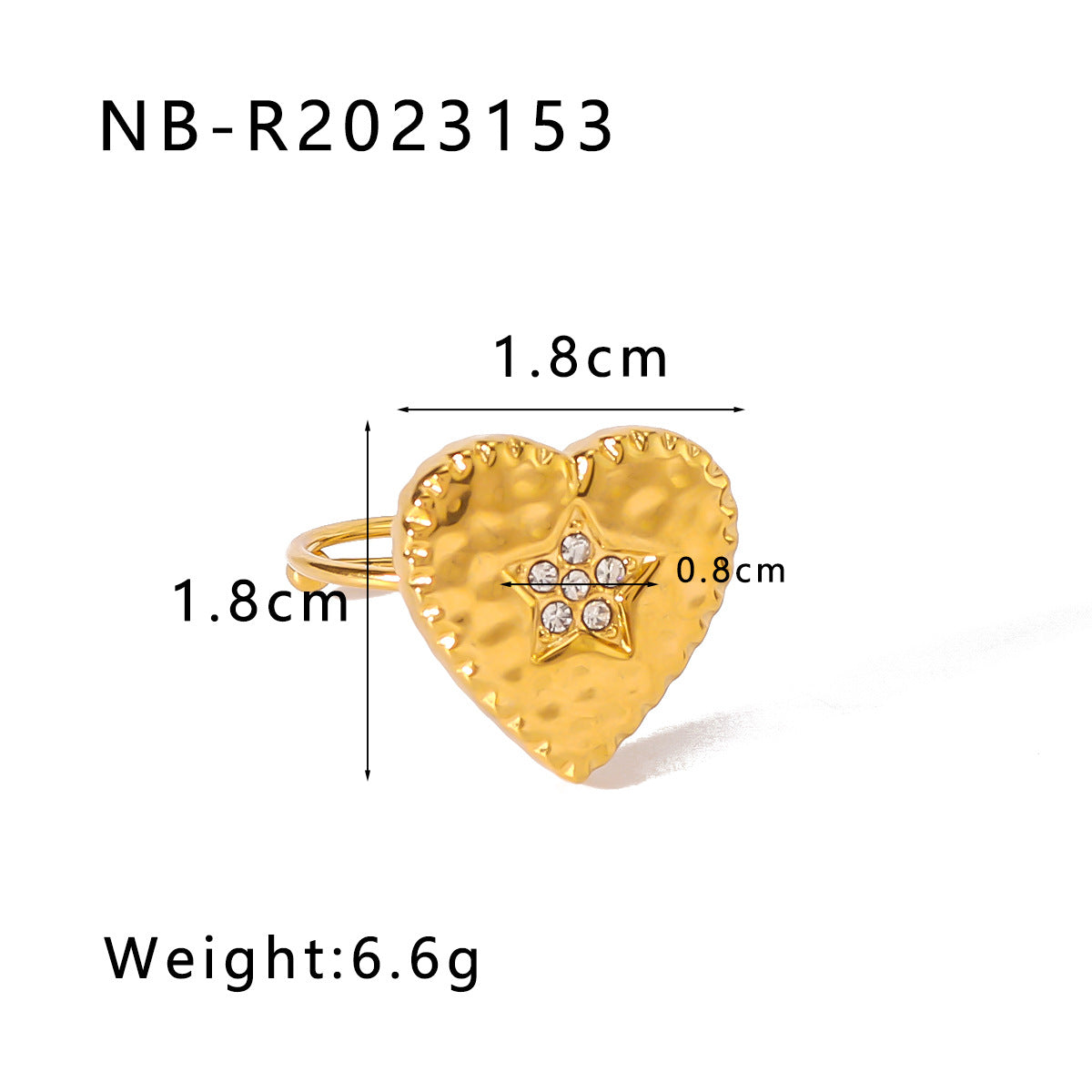 Anello irregolare a forma di cuore, geometrico, traforato, in acciaio inossidabile con finitura placcata sottovuoto in oro 18 carati per uomo e donna