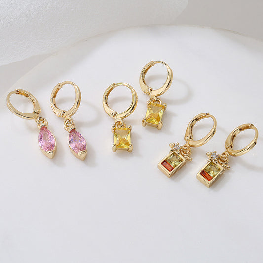 Pendientes Geométricos Minimalistas de Cobre con Baño de Oro de 18K y Zirconia para Mujer
