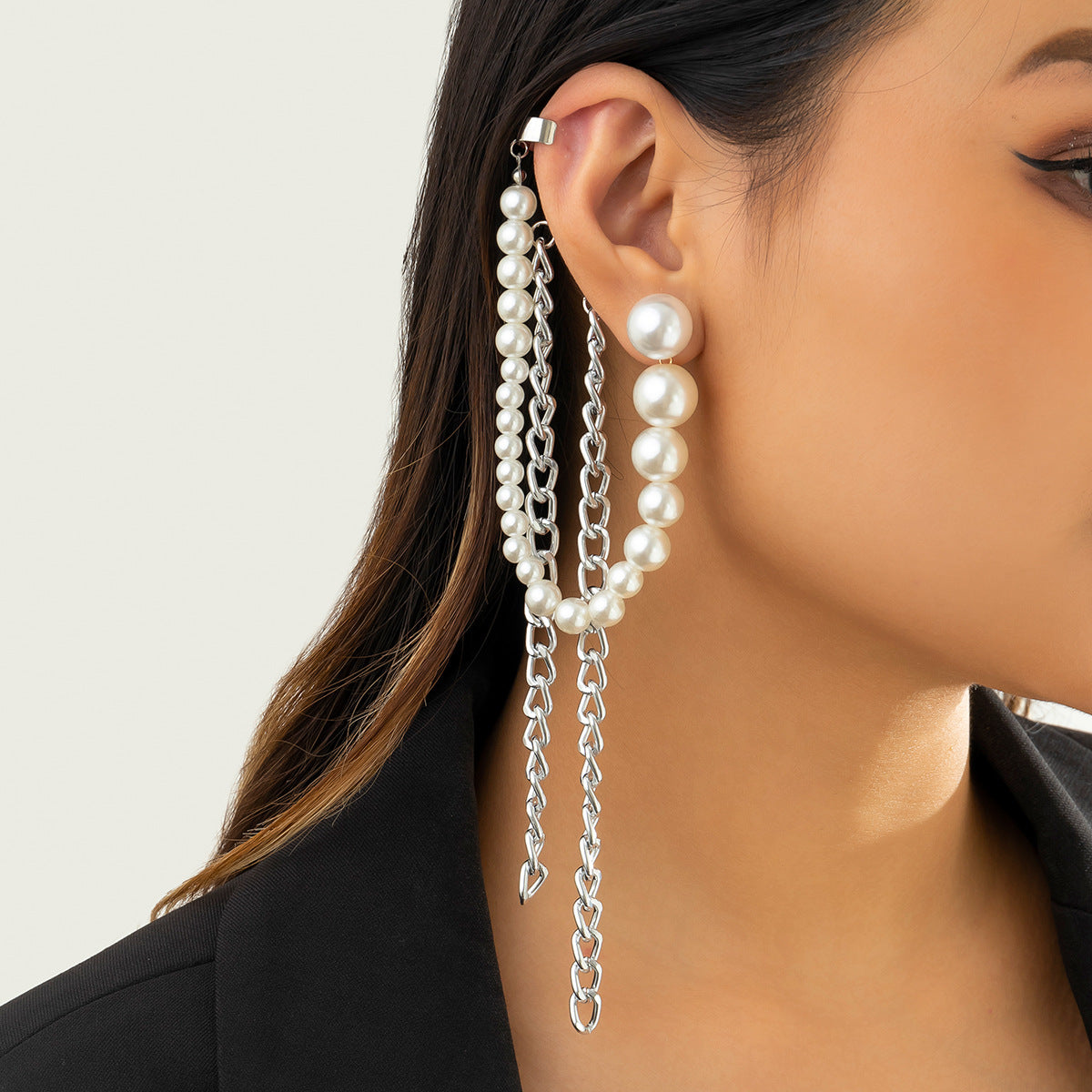 Minimalist Geometric Round Faux Pearl Plated Steel Earrings
