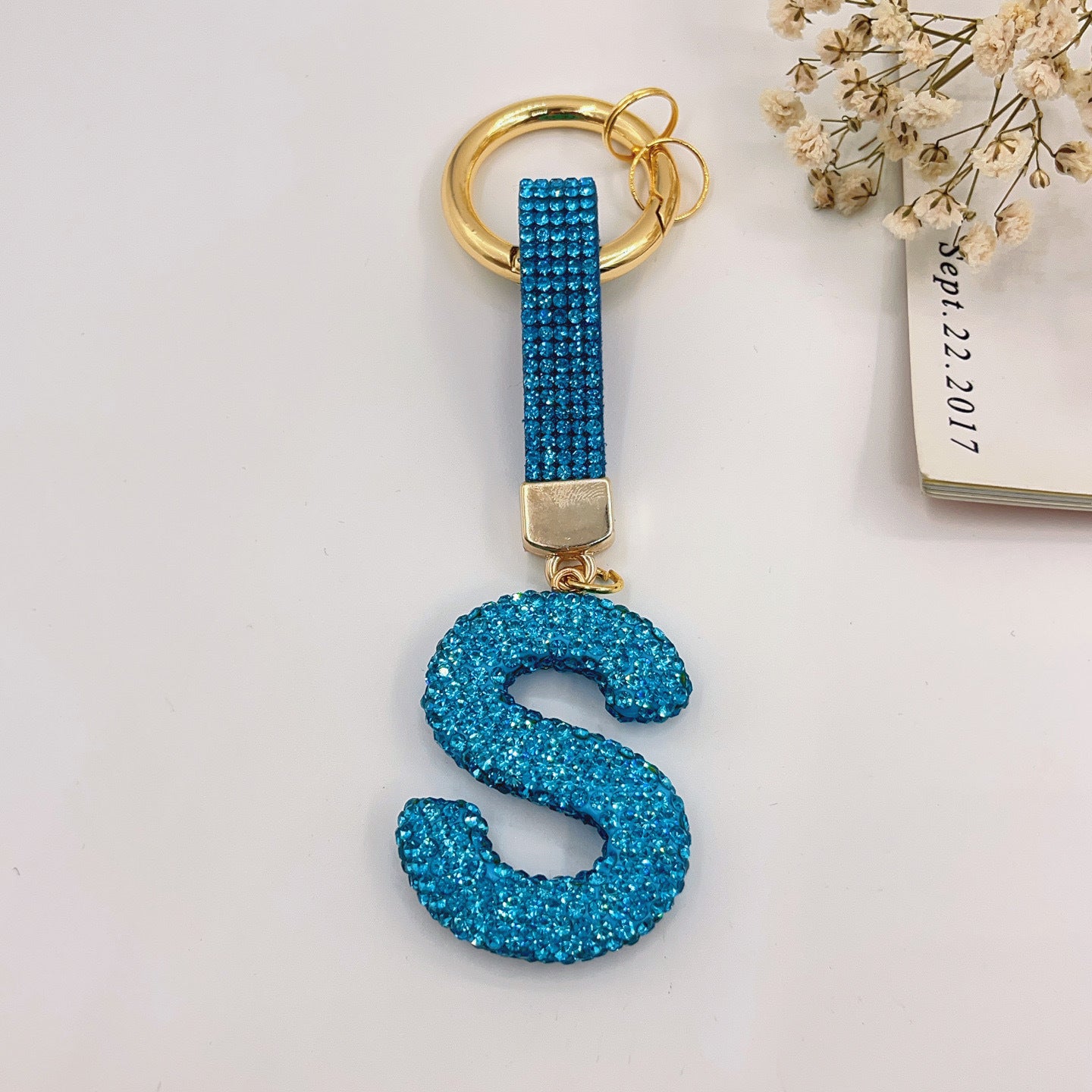 Sweet Rhinestone Inlay Letter Resin Keychain Charm Bar