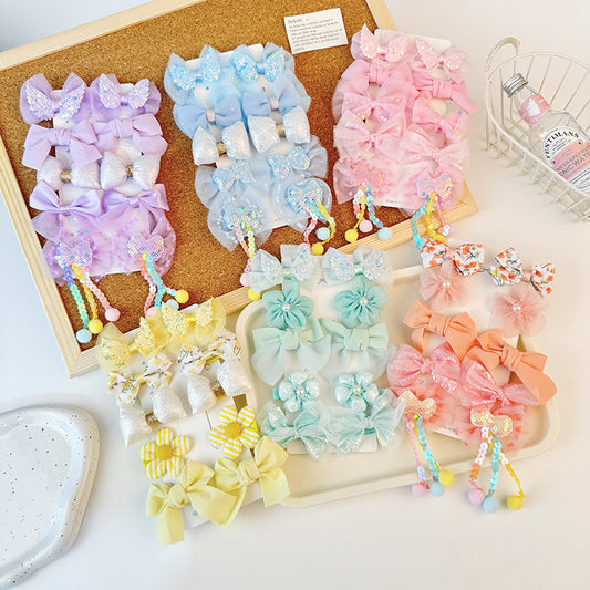 Cute Children's Hair Clips with Bow Shape and Floral Pattern Made of Tulle Fabric for Hanfu Style Outfits