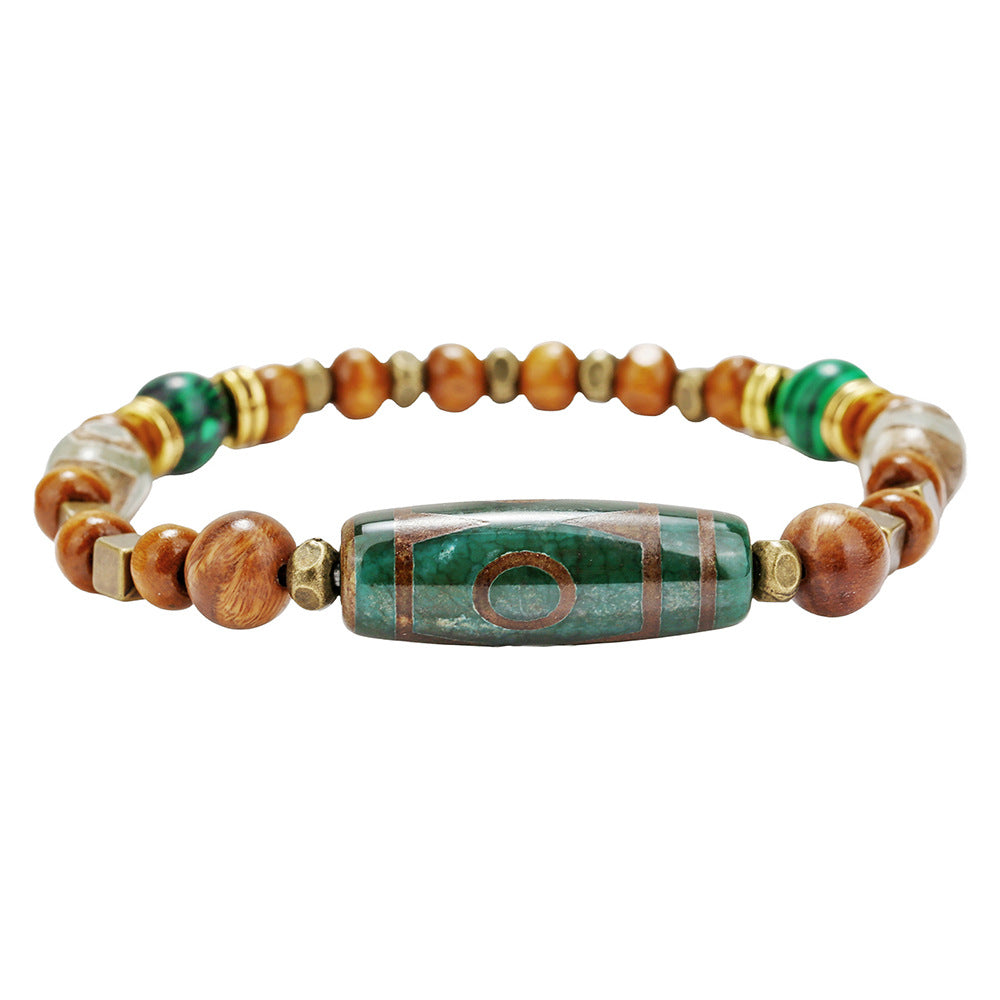 Vintage Geometric Round Synthetic Agate and Wood Beaded Bracelet for Men and Women
