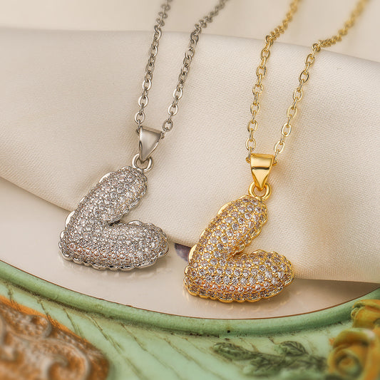 Elegant Minimalist Heart-Shaped Copper Pendant Necklace with 18K Gold Plating and Zircon for Women