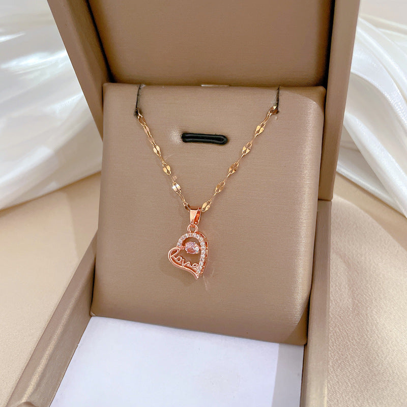 Elegante collana con ciondolo a cuore in strass in acciaio inossidabile con motivo lunare