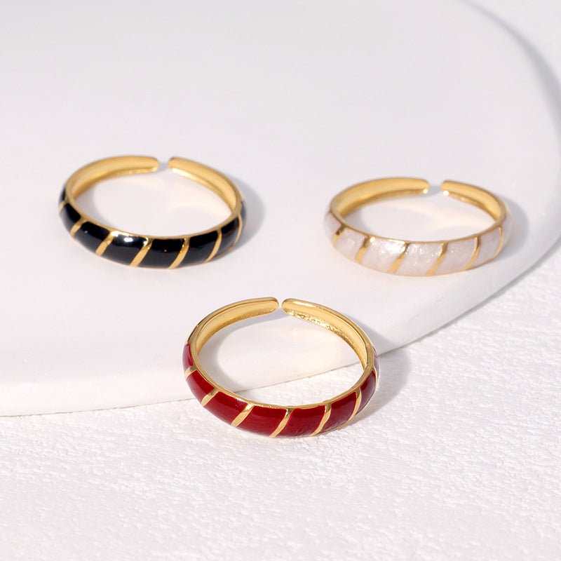 Anello geometrico regolabile in acciaio inossidabile da donna stile vintage, con finitura placcata e design dalle linee pulite
