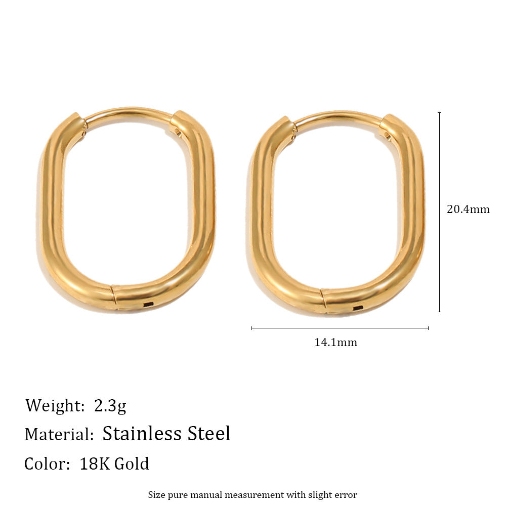 Minimalist 18K Gold Plated Stainless Steel Geometric U-Shaped Hoop Earrings for Women