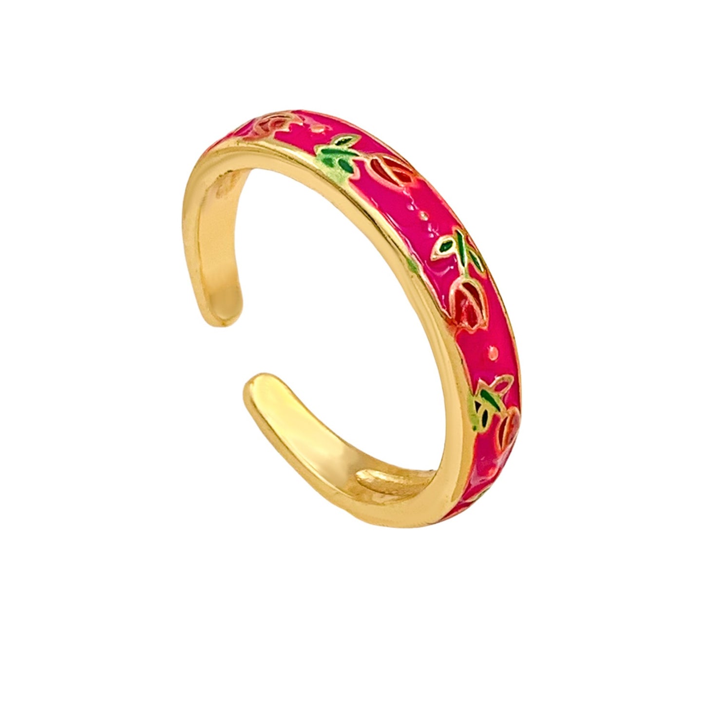 Minimalist Elegant Floral Enamel Plated Alloy Adjustable Ring for Women