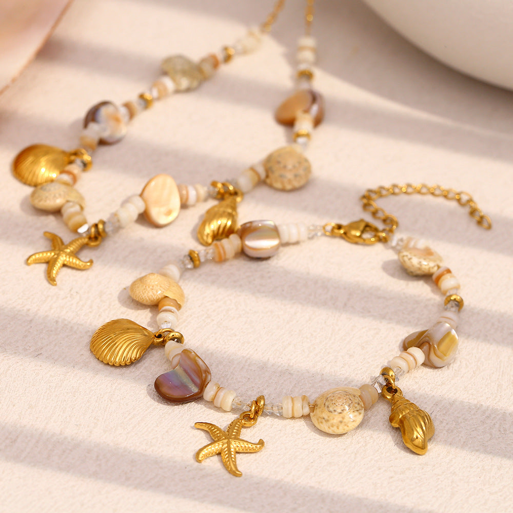 Collana pendente a tema oceanico geometrico d'ispirazione vintage in acciaio inossidabile con placcatura in oro 18K da donna