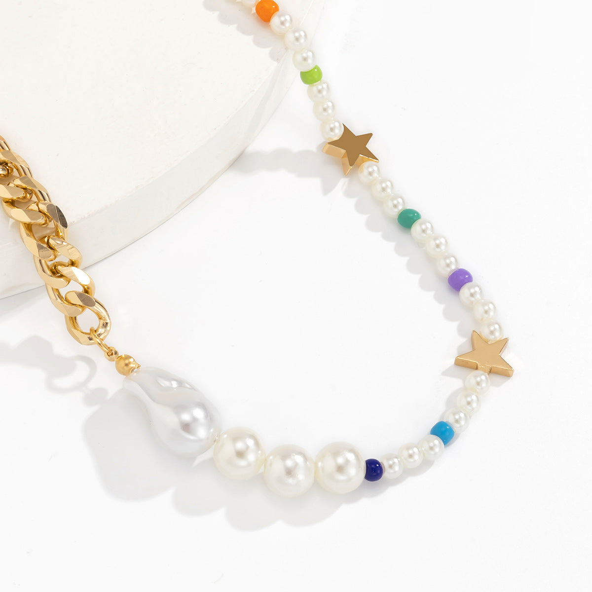 Minimalist Baroque Pearl Mixed Bead Alloy Snake Chain Necklace for Women
