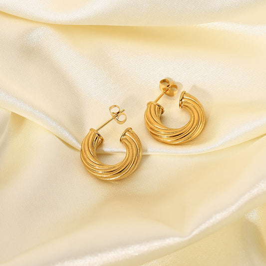 Pendientes de Acero Inoxidable Geométricos Retorcidos de Moda con Baño de Oro de 18K para Mujer