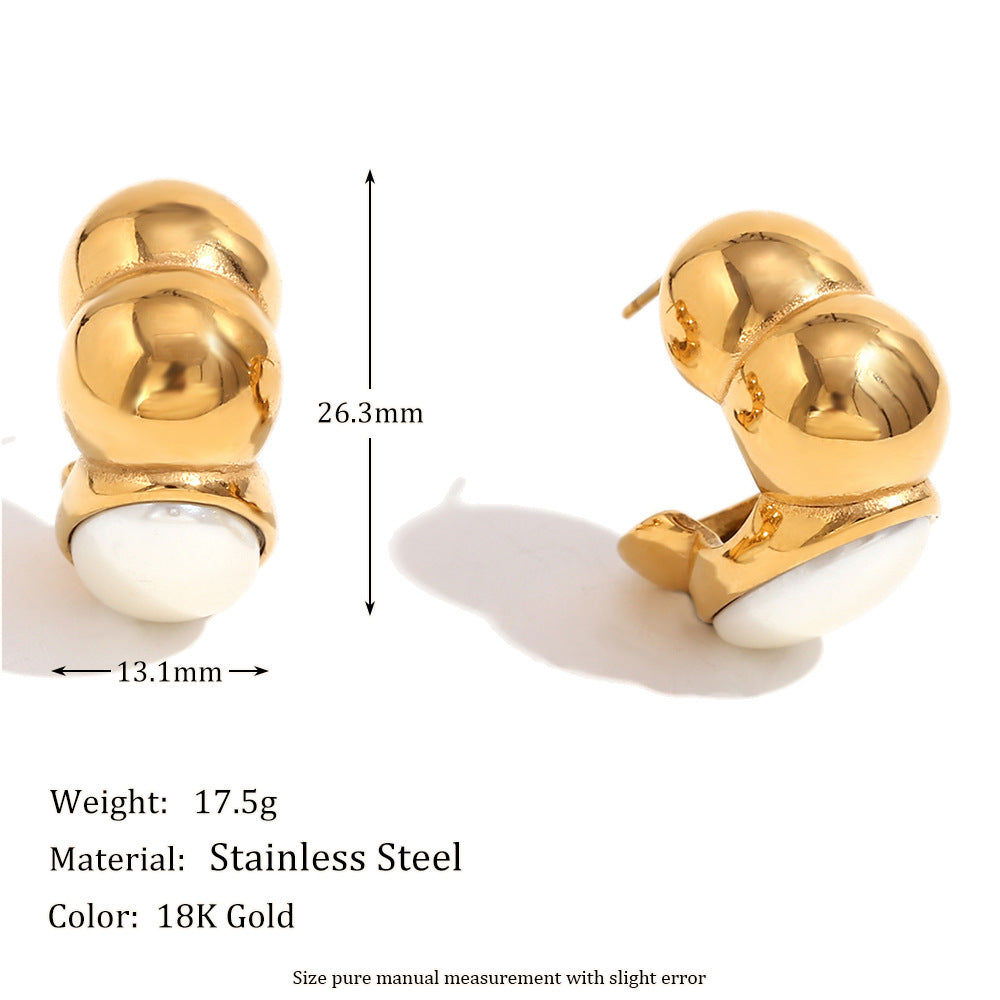 Orecchini da donna minimalisti geometrici in acciaio inossidabile placcato oro 18 carati con bruco bianco