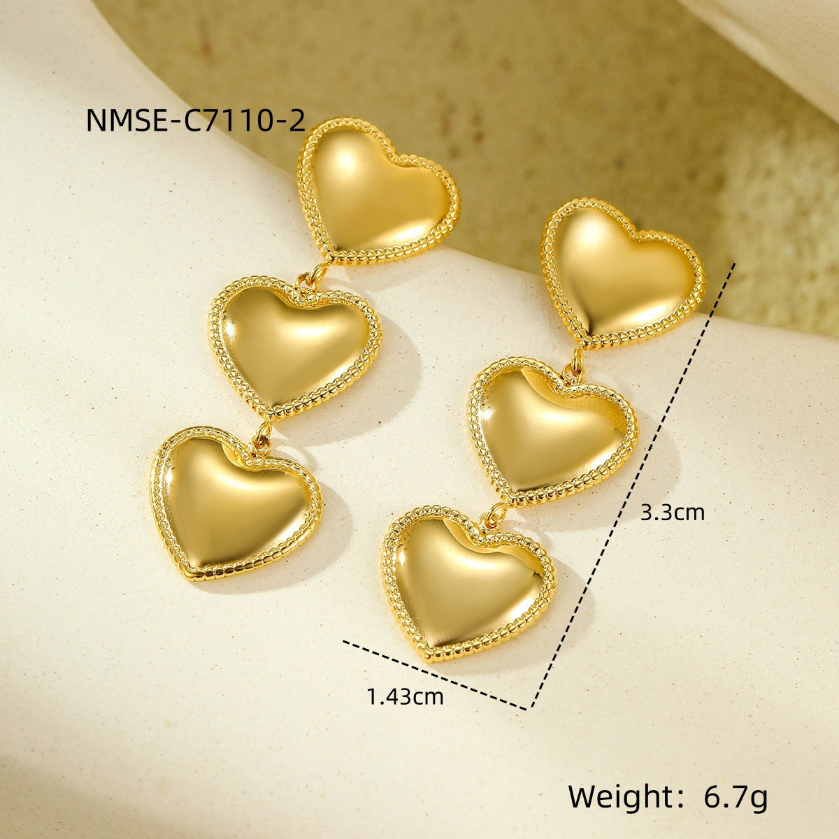 Pendientes colgantes geométricos de corazón chapados en oro de 18 quilates estilo vintage para mujer