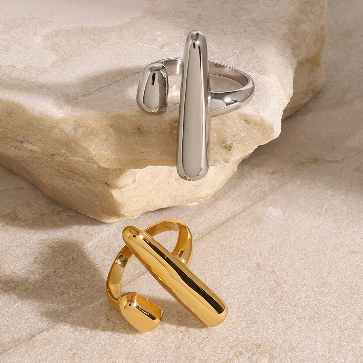 Geometric Plated Stainless Steel Ring for Women
