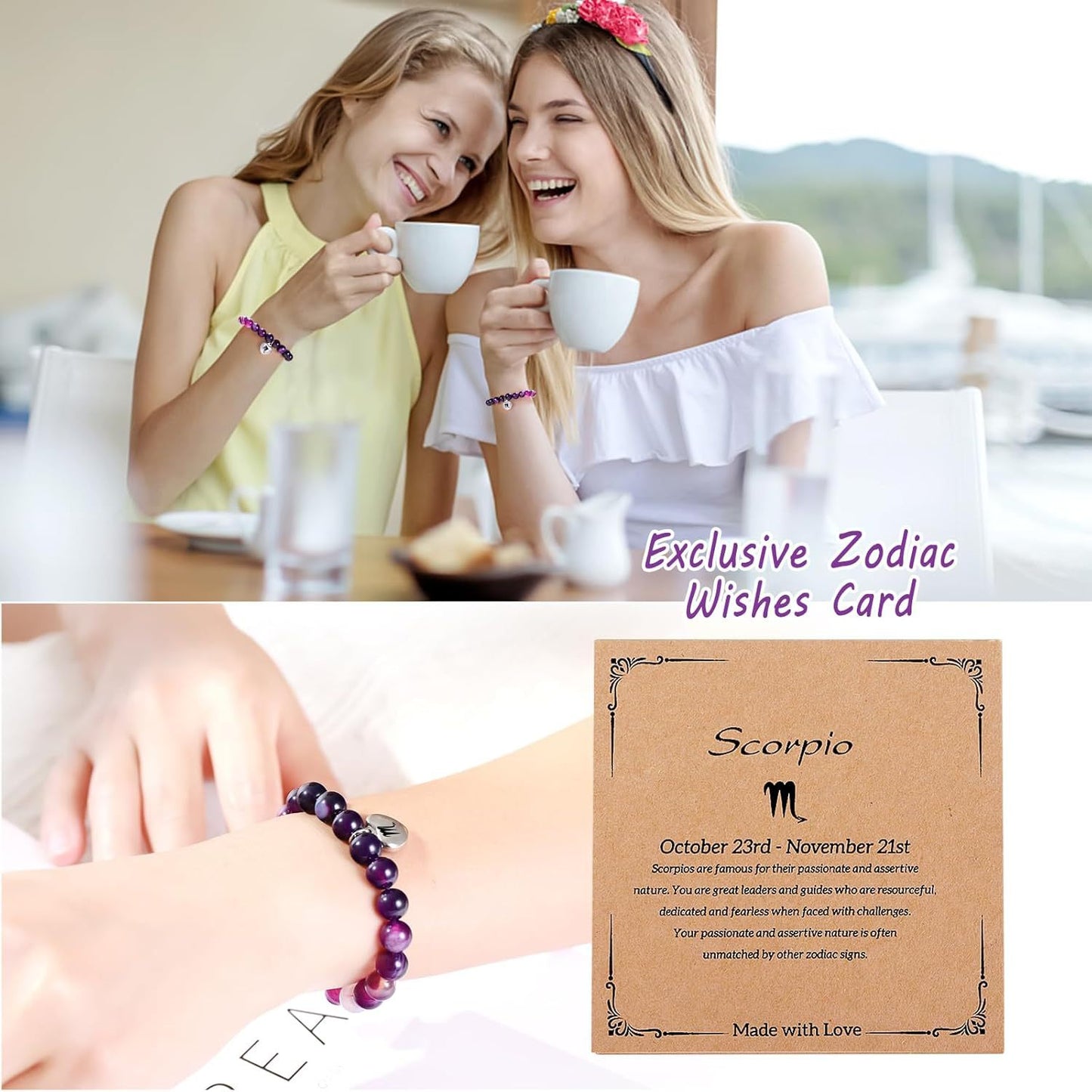 Elegant Heart Shape Agate Beaded Charm Bar for Women Zodiac Natural Stone Birthday Gift