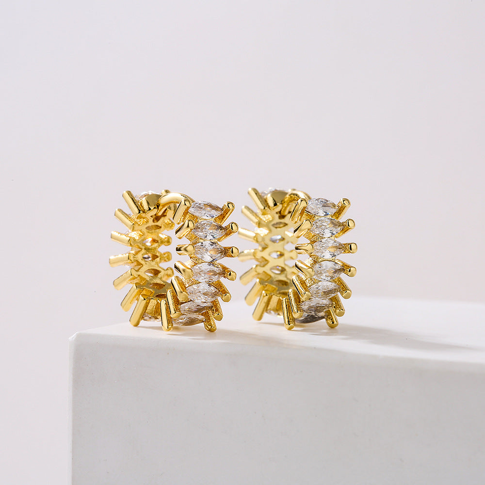 Minimalist Geometric Copper Earrings with Gold Plating and Micro-Paved Zirconia for Women
