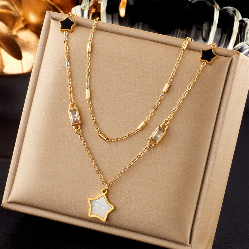 Collana da Donna Minimalista alla Moda in Acciaio Inossidabile con Ciondolo a Stella e Cuore Irregolare Multistrato