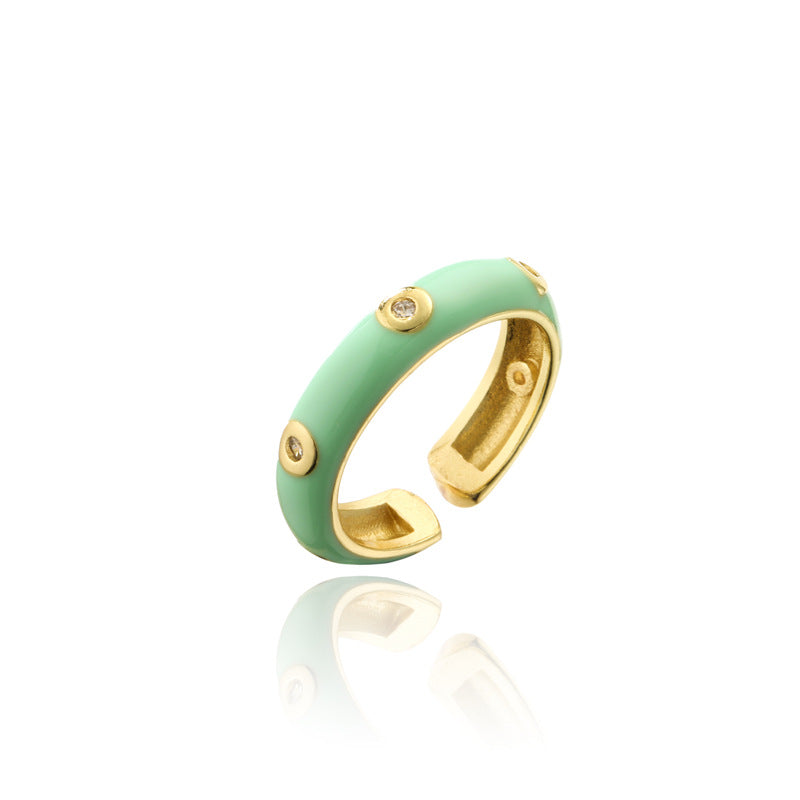 Geometric Drip Oil Brass 18K Gold Plated Cubic Zirconia Inlay Open Ring for Women