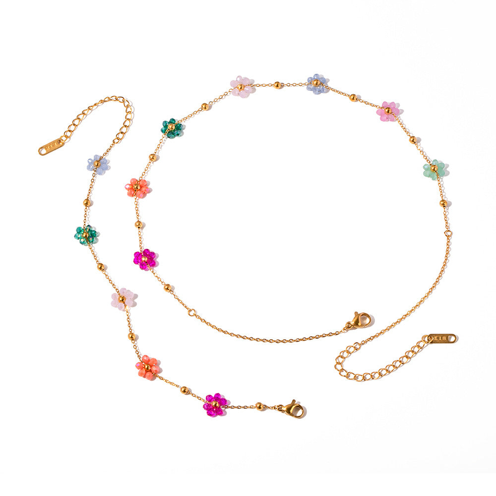 Bracciale da donna in acciaio inossidabile placcato oro 18 carati con fiori geometrici colorati alla moda di Instagram