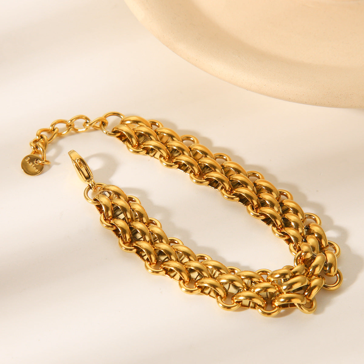 Fashionable Geometric Woven Bracelet for Women with Ring Buckle Design 18K Gold Plated Stainless Steel