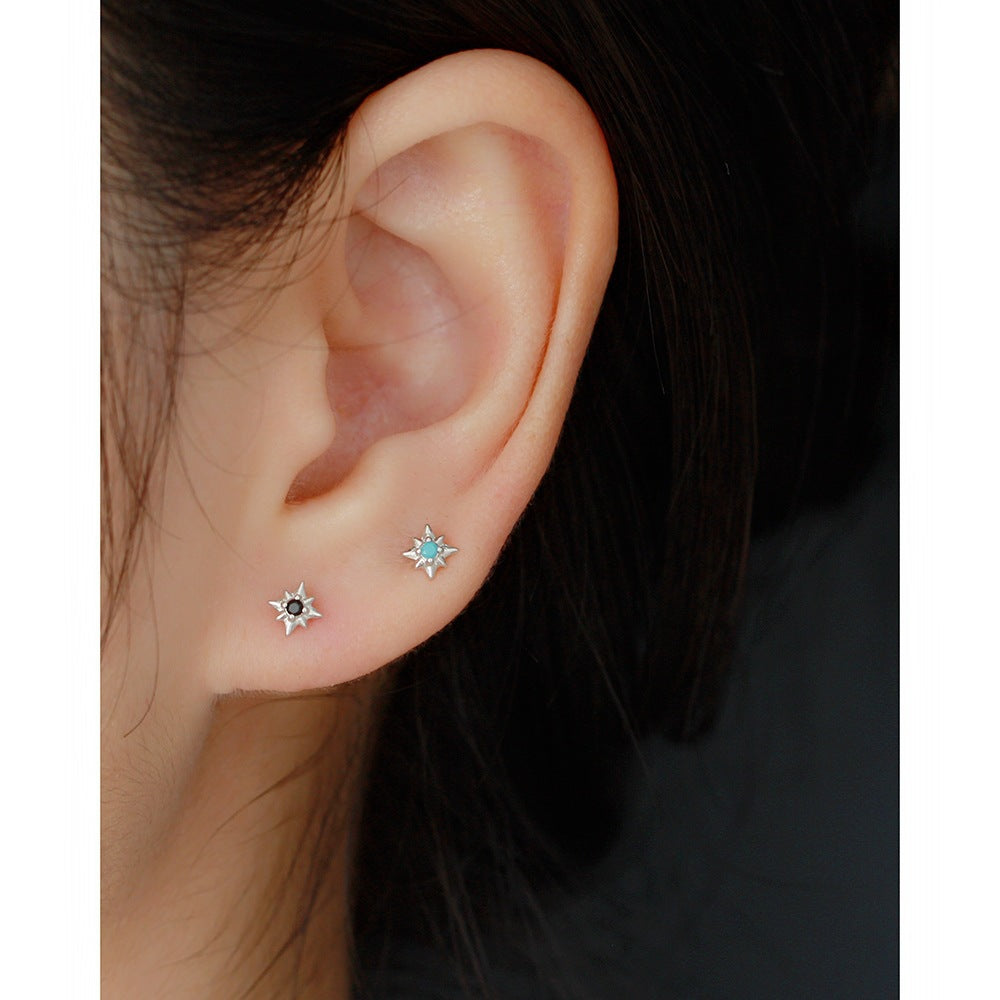 Minimalist 925 Sterling Silver Star Inlay Stud Earrings for Women