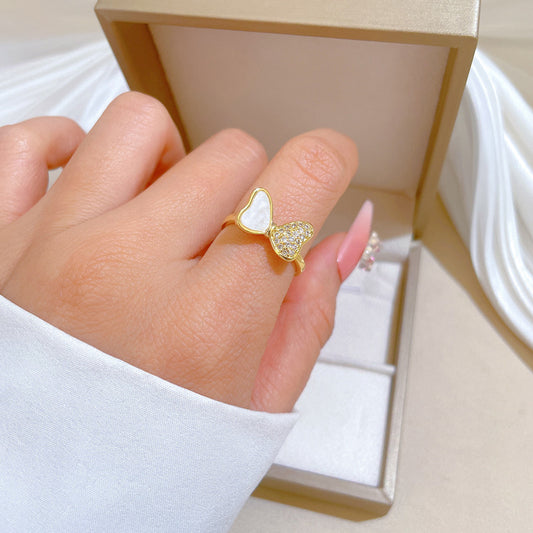 Anillo de latón con forma de mariposa estilo Kawaii con baño de oro y banda ajustable para mujer