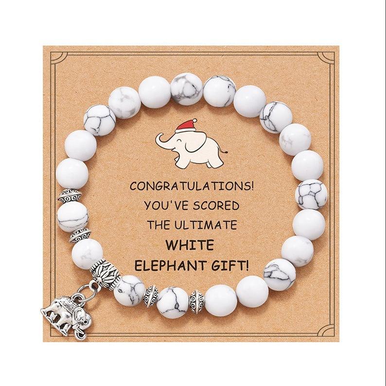 Minimalist Natural White Turquoise Elephant Pendant Beaded Bracelet for Women