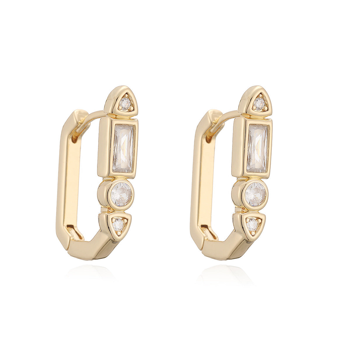 Minimalist Geometric Brass Gold Plated Cubic Zirconia Hoop Earrings for Women