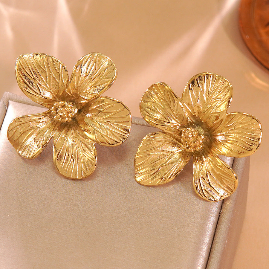 Sweet Floral Plated Stainless Steel Earrings