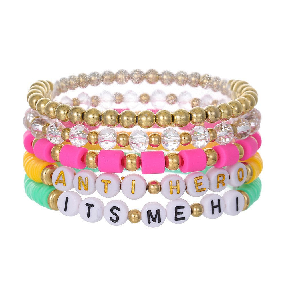 Bohemian Geometric Letter Resin Stainless Steel Brass Acrylic Bracelet Set Unisex