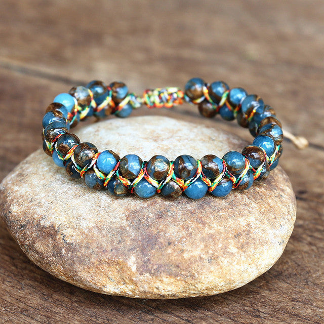 Personalized Handmade 6mm Round Tiger's Eye Beaded Bracelet with Musical Note Charm Adjustable Unisex Jewelry