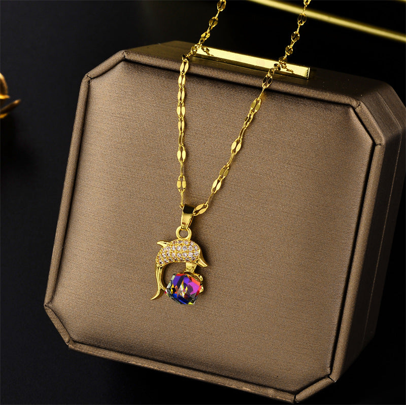 Collana pendente con quadrifoglio in acciaio al titanio placcato oro rosa 18 carati minimalista di lusso da donna