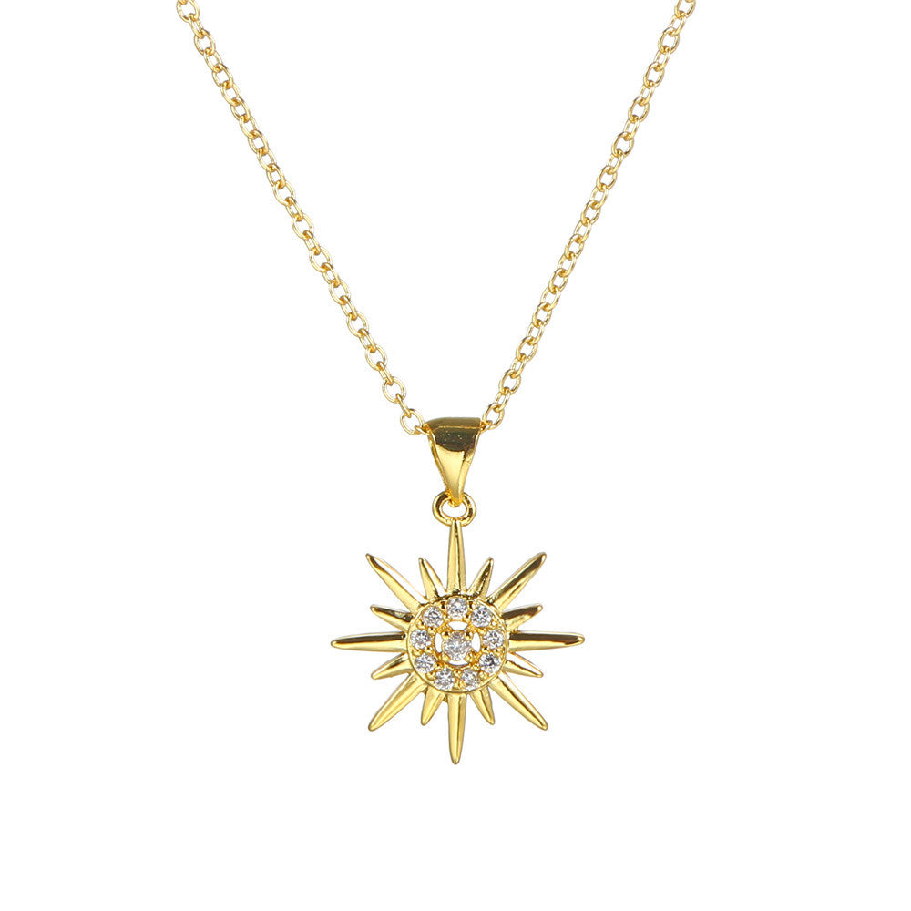 Casual Geometric Moon Sun Floral Brass Glass Cubic Zirconia Necklace Ball Chain Unisex