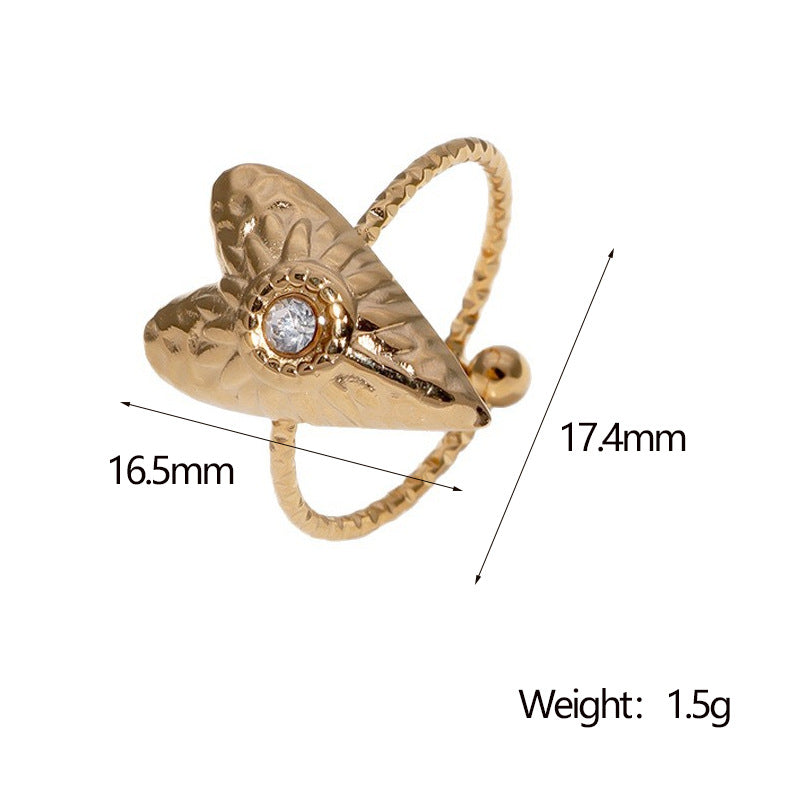Minimalist Heart-Shaped Stainless Steel Ring with Folded Texture and Plated Finish for Women