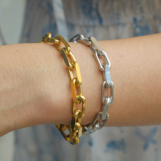Pulsera minimalista en forma de U de acero inoxidable chapado en oro de 18 quilates, estilo Hip Hop, para hombres y mujeres