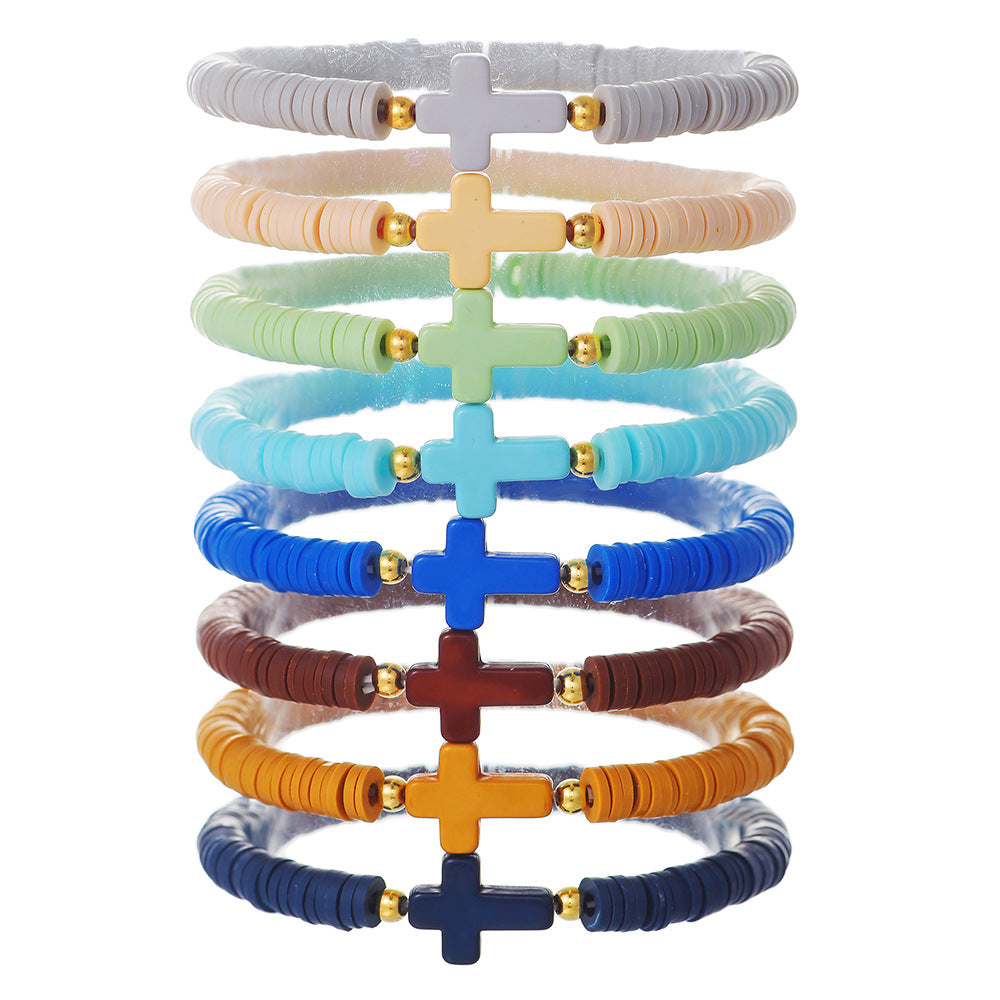 Casual Geometric Letter Polymer Clay Brass Acrylic Handmade Stretch Bracelet Set