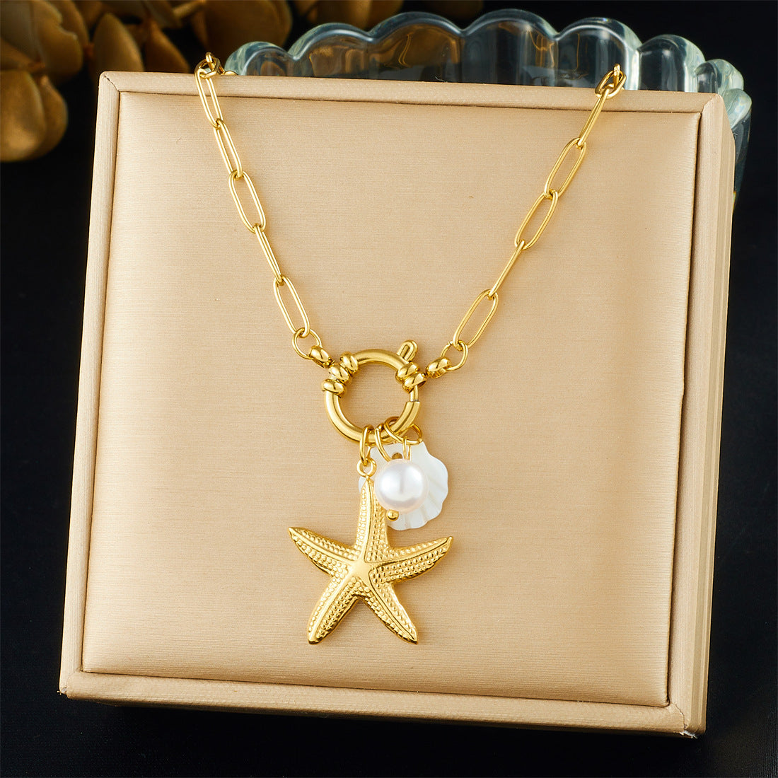Casual Gold Plated Star Stainless Steel Necklace with Curb Chain for Women