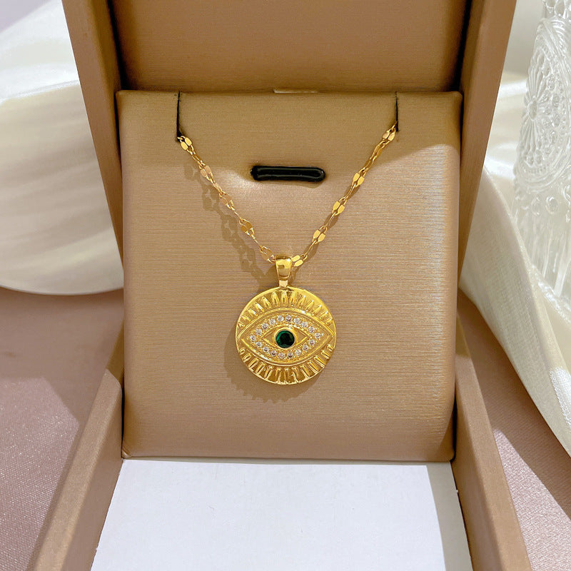 Collar de cadena de titanio y acero geométrico de lujo con incrustaciones de diamantes de imitación para unisex